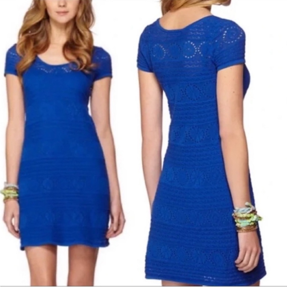 Lilly Pulitzer Paulette Crochet Sweater Shift Dress Spectrum Blue Large